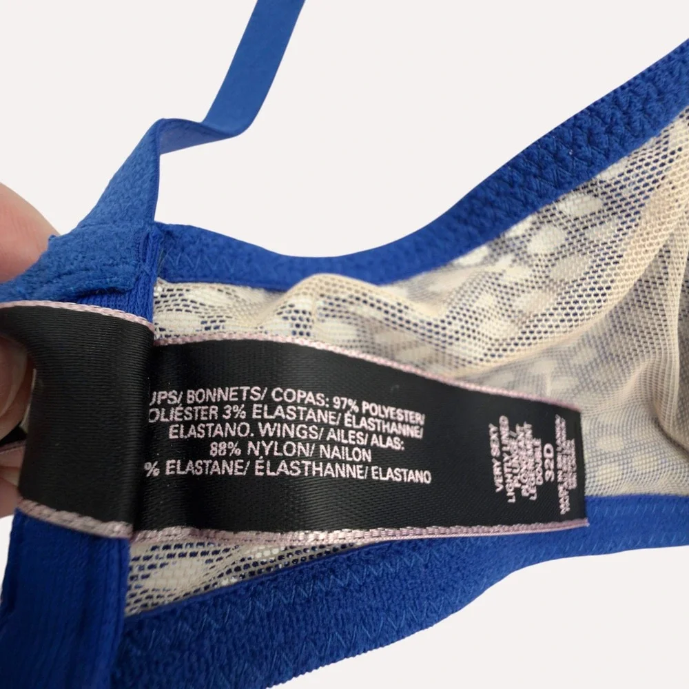 Victoria's Secret Very Sexy Plunge Bra 32D Blue NWT Honeycomb‎ Lace Underwire